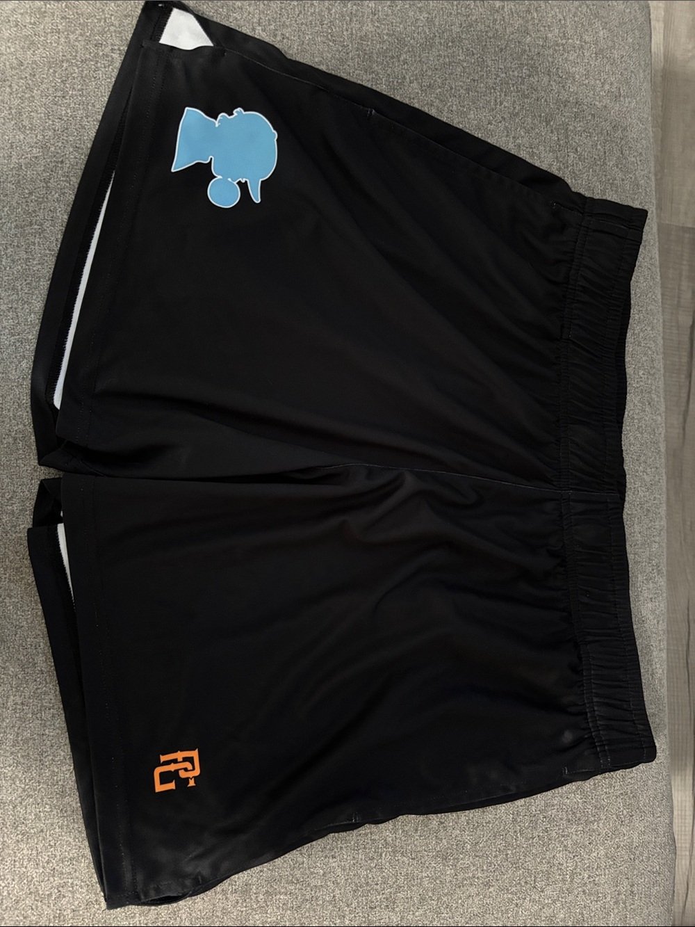 NWOT PG Men's Black Athletic Shorts with Light Blue and Orange Logos